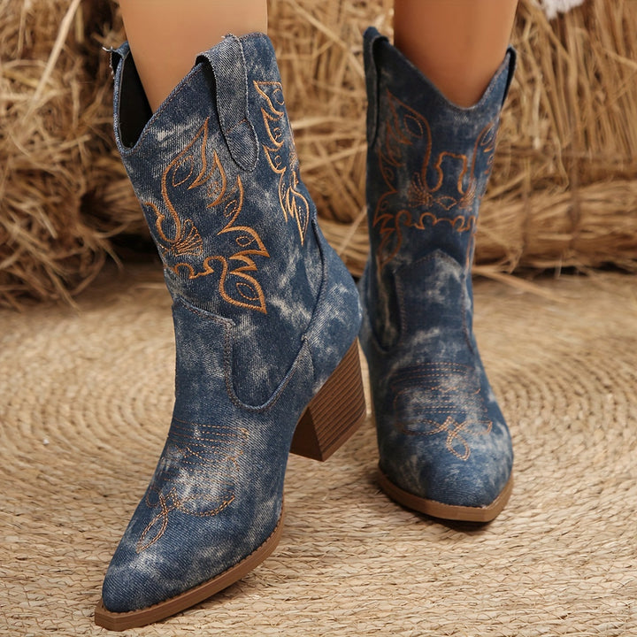 Bexley | Women's Wide Calf Western Cowboy Boots - Dark Grey - Image 3