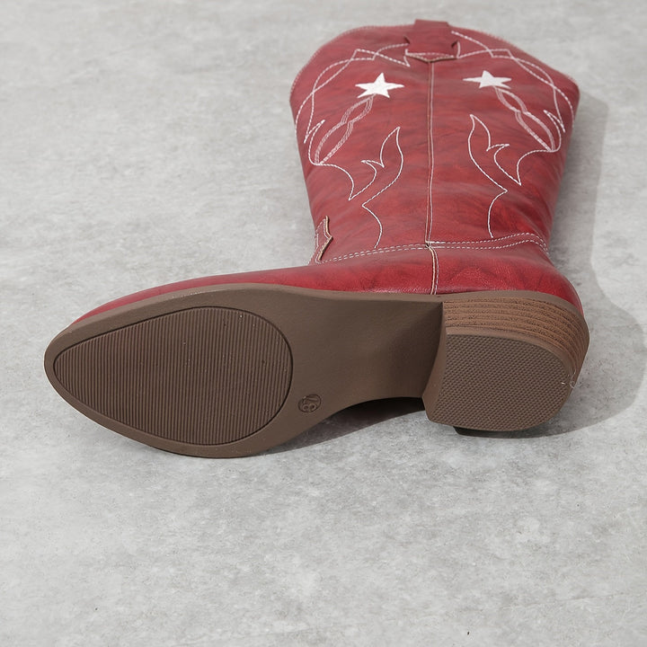 Bexley | Women's Wide Calf Western Cowboy Boots - Red - Image 5