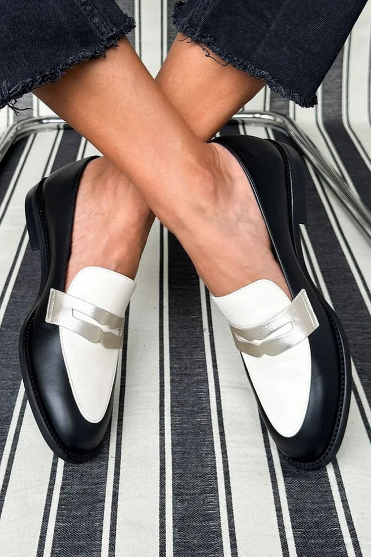 Greer | Women's Penny Loafers Black White Slip-On - Black/White - Image 2