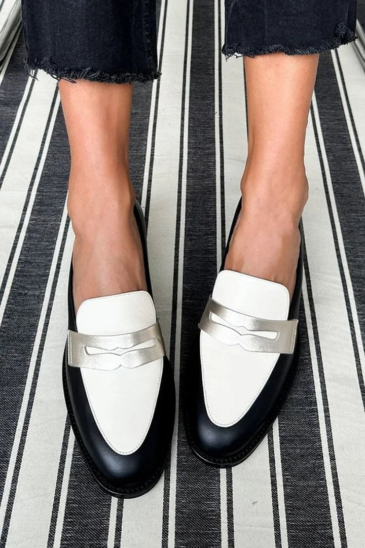 Greer | Women's Penny Loafers Black White Slip-On - Black/White - Image 1
