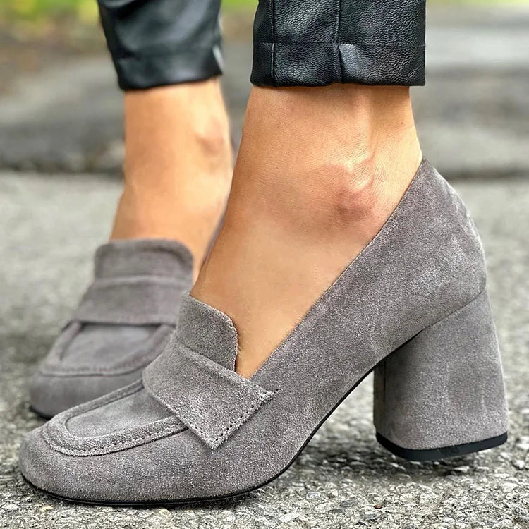 Deborah | Women's Block Heel Loafers - Gray - Image 1