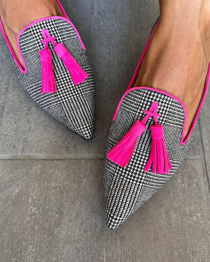 Davina | Women's Pointed Toe Tassel Mule Loafers - Black/Pink - Image 3