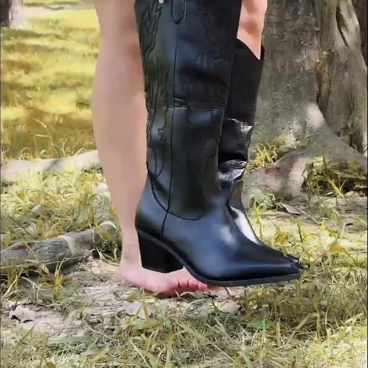 Blythe | Women's Wide Calf Western Cowboy Boots - Black - Image 10
