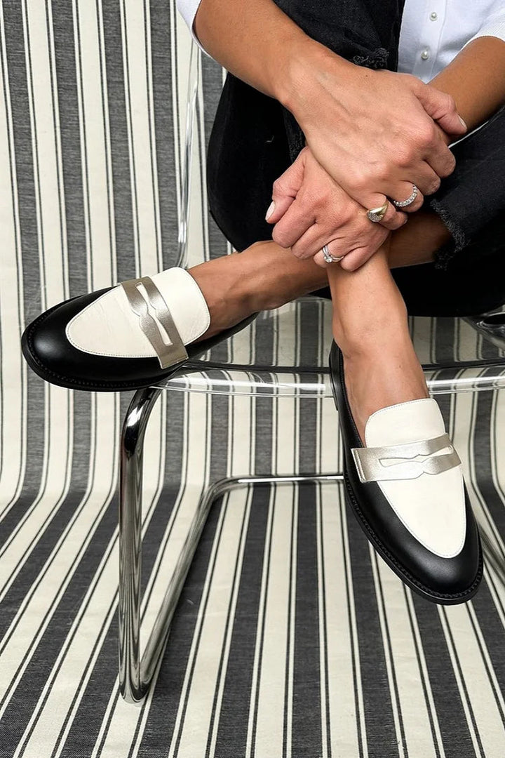 Greer | Women's Penny Loafers Black White Slip-On - Black/White - Image 4