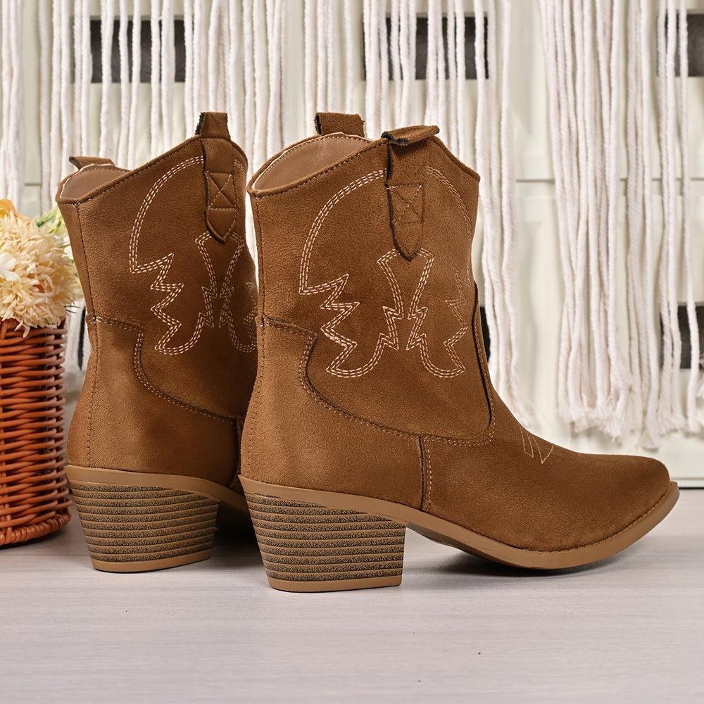 Blythe | Women's Wide Calf Western Cowboy Boots - Camel - Image 2