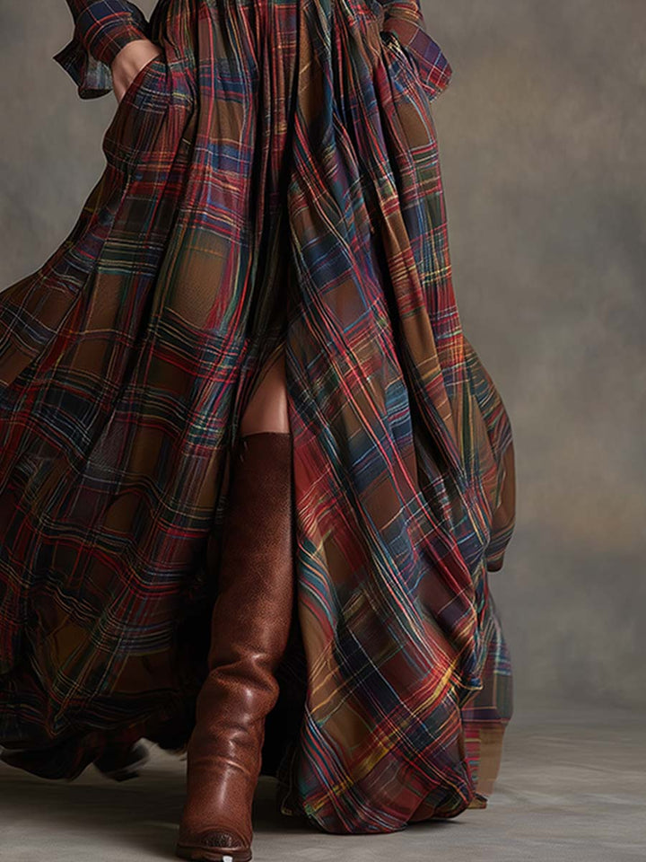 Felicity | Women's Plaid Fall Dress Belted Maxi