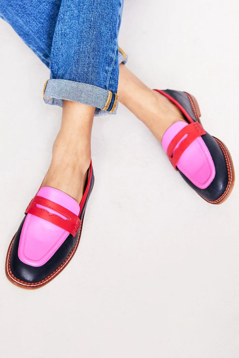 Lunessa | Women's Colorblock Penny Loafers - Black - Image 1