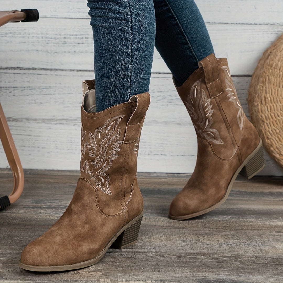 Bexley | Women's Wide Calf Western Cowboy Boots - Camel - Image 5