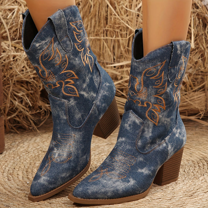 Bexley | Women's Wide Calf Western Cowboy Boots - Dark Grey - Image 5