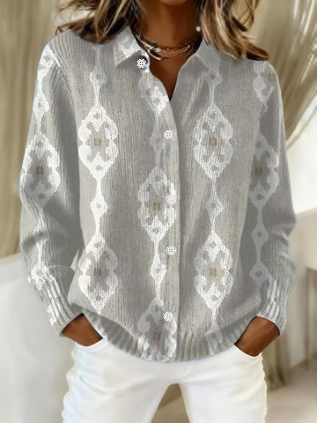 Maura | Women's Geometric Print Button Cardigan