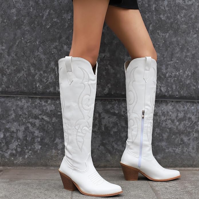 Mella | Western Calf High Pointed Toe Boots for Women