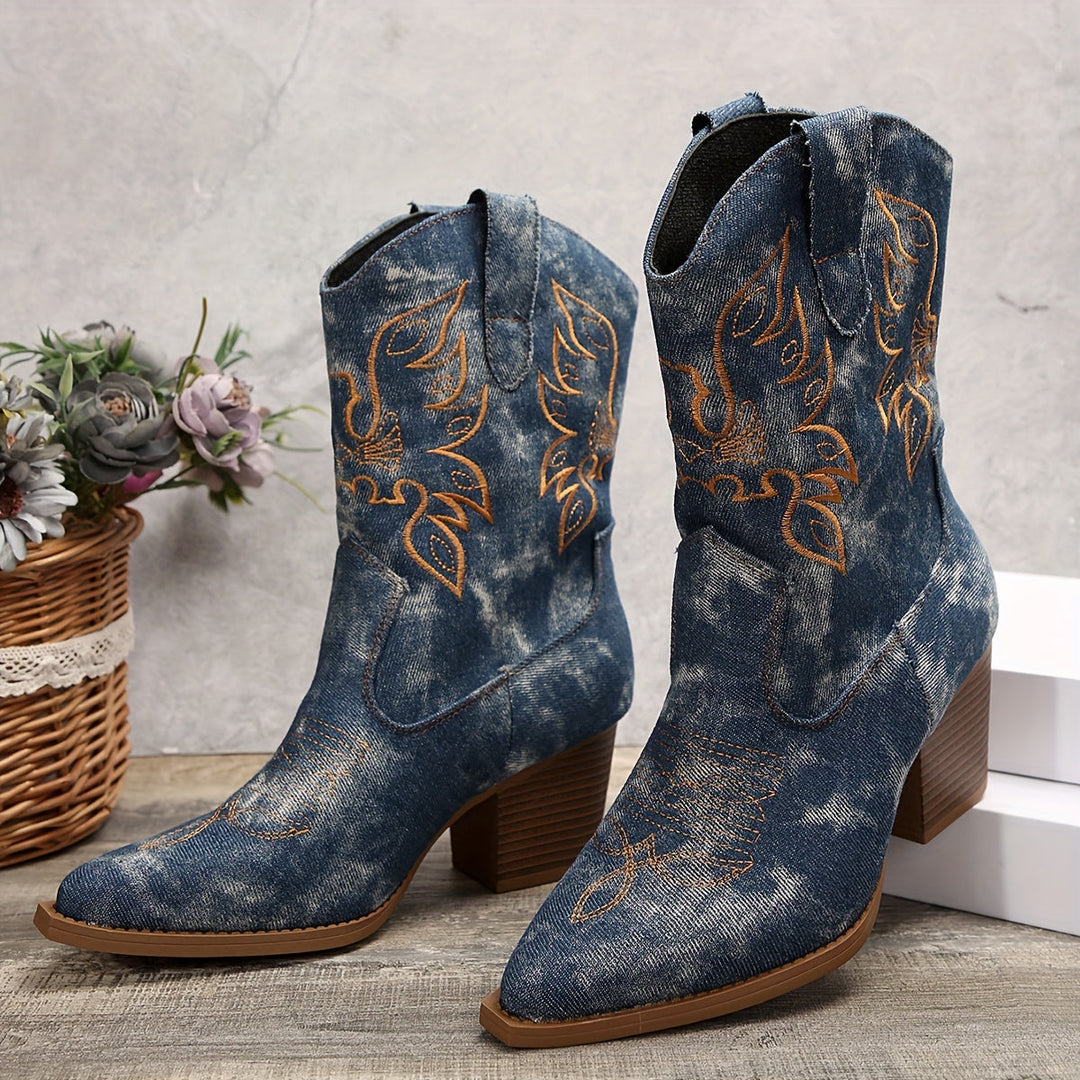 Bexley | Women's Wide Calf Western Cowboy Boots - Dark Grey - Image 9