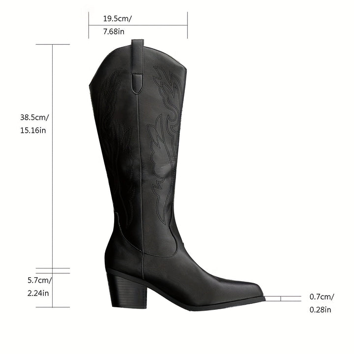 Blythe | Women's Wide Calf Western Cowboy Boots - Black - Image 9