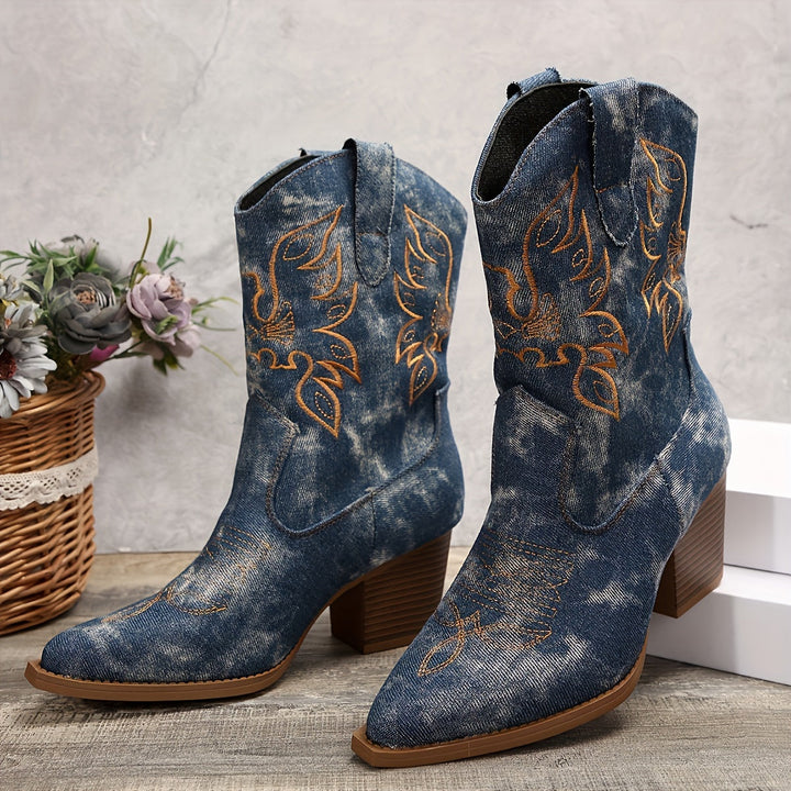 Bexley | Women's Wide Calf Western Cowboy Boots - Dark Grey - Image 12