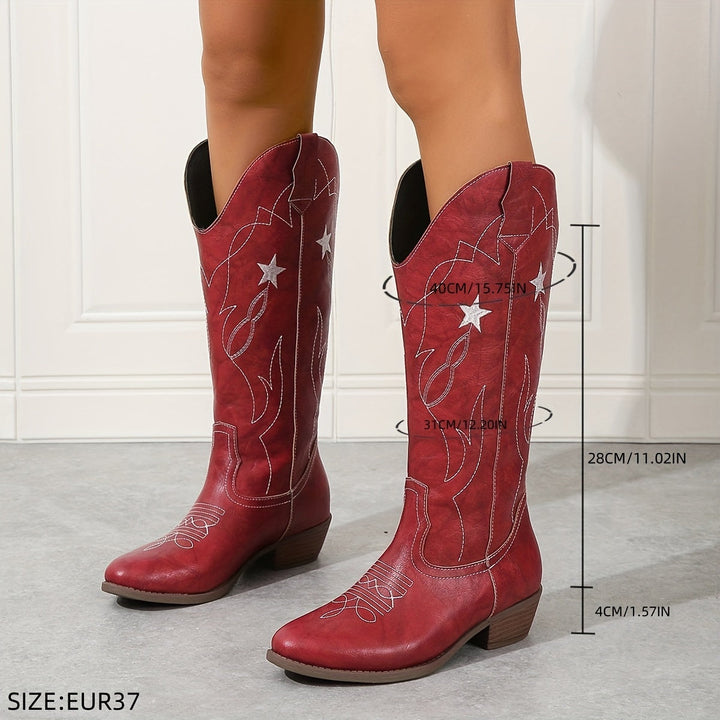 Bexley | Women's Wide Calf Western Cowboy Boots - Red - Image 8