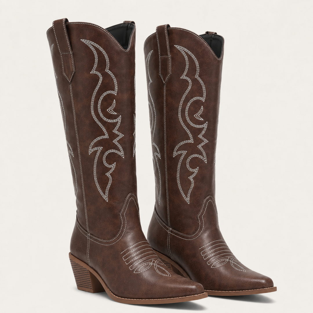 Mella | Western Calf High Pointed Toe Boots for Women