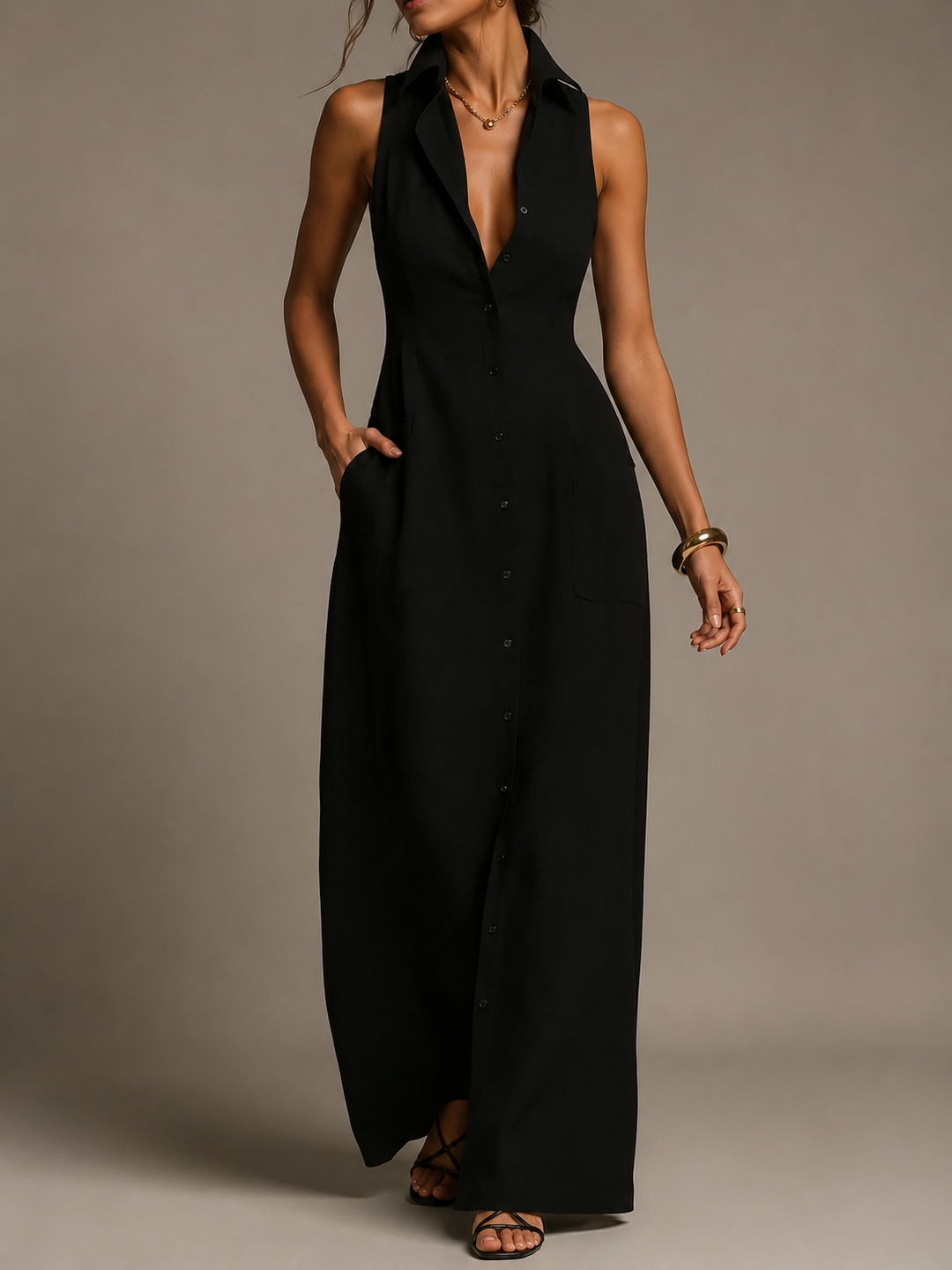 Francine | Women's Sleeveless Maxi Shirt Fall Dress