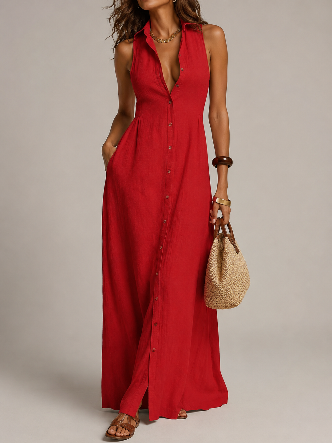 Francine | Women's Sleeveless Maxi Shirt Fall Dress