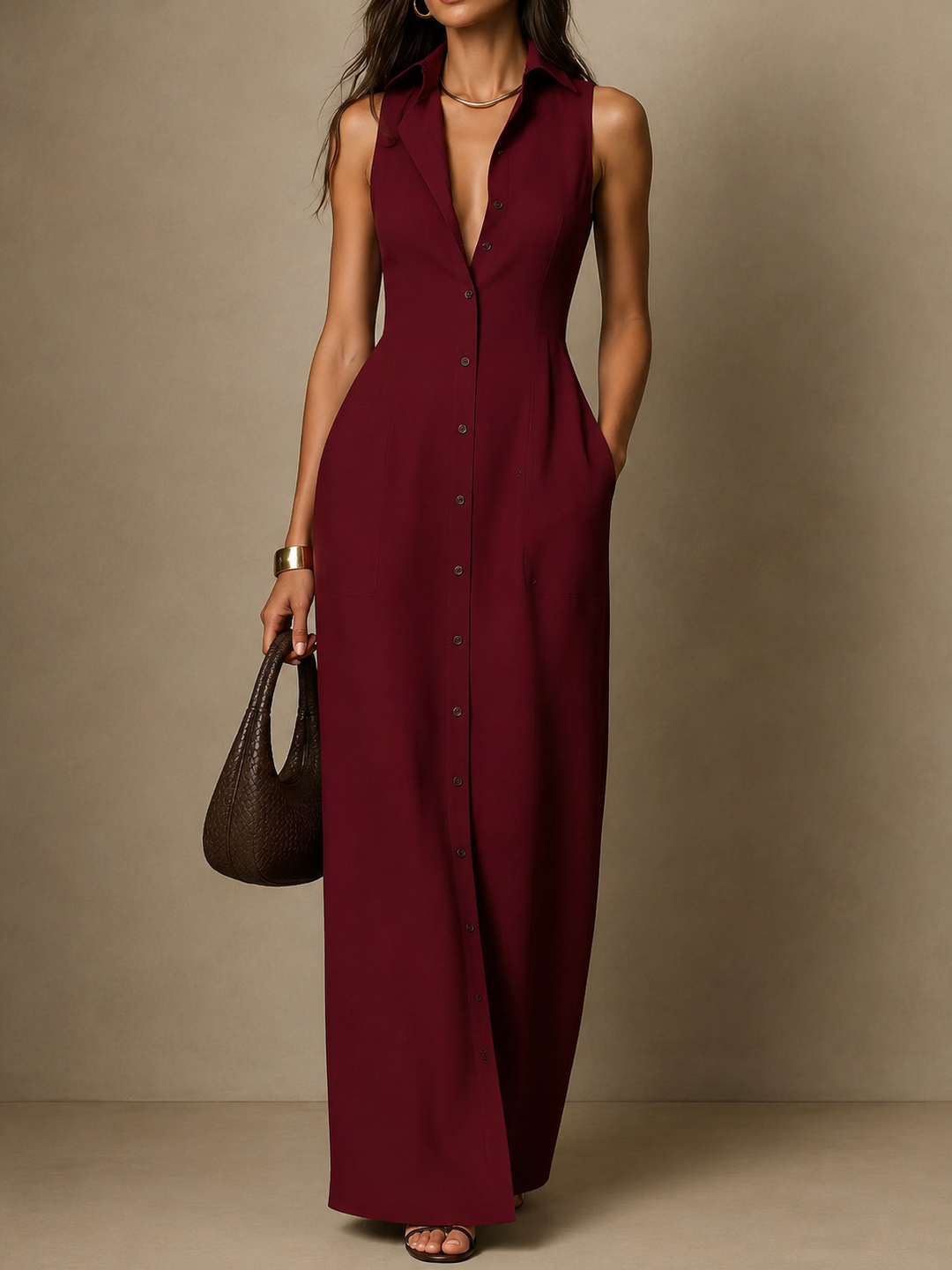 Francine | Women's Sleeveless Maxi Shirt Fall Dress