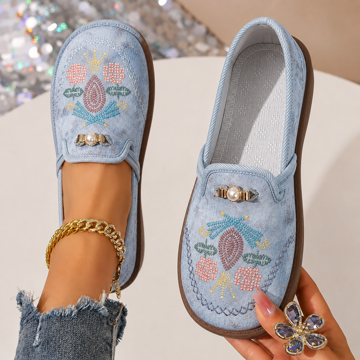 Willow | Women's Embroidered Floral Slip-On Loafers - Image 2
