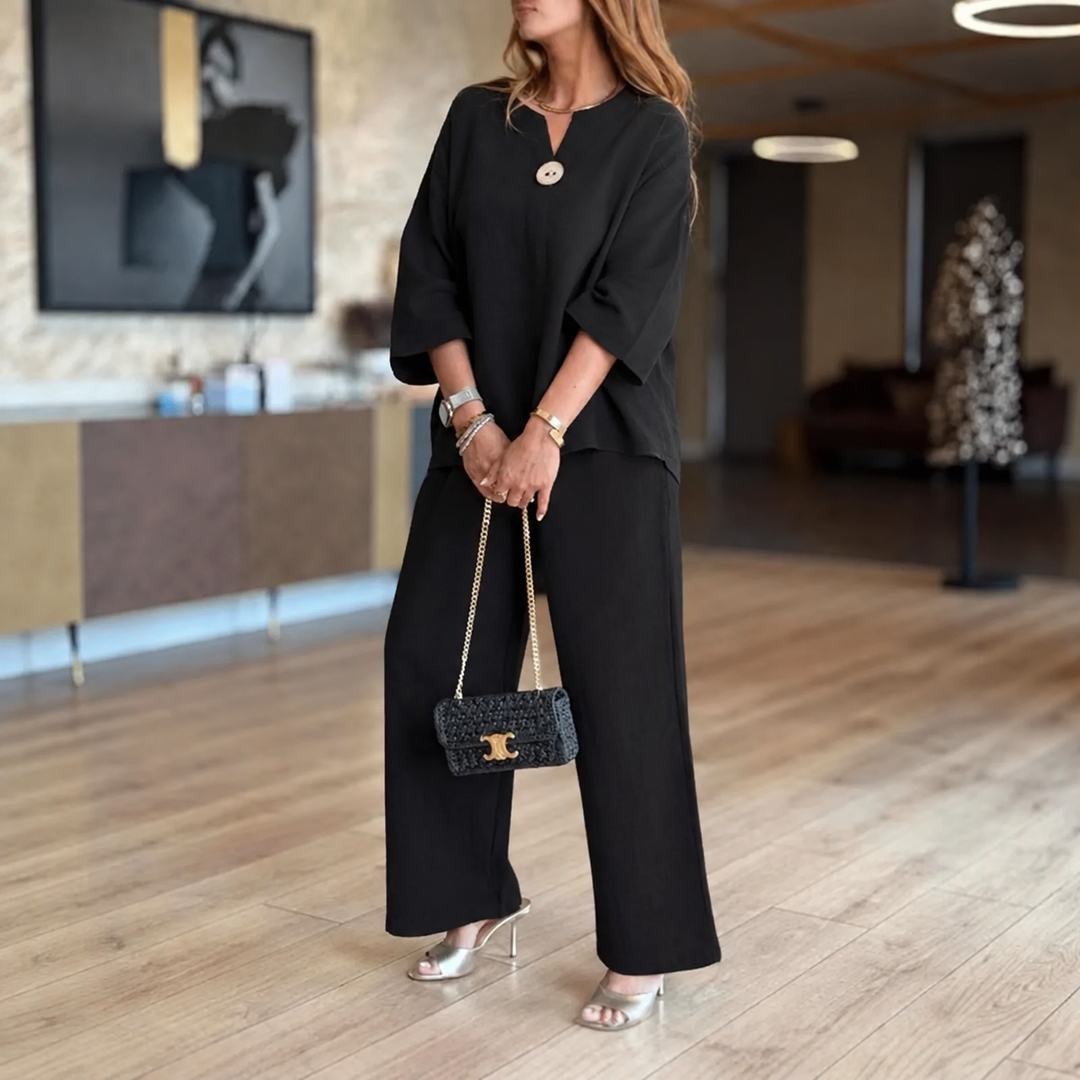 Linnea | Women's 3/4 Sleeve Tunic Wide Leg Pants Set