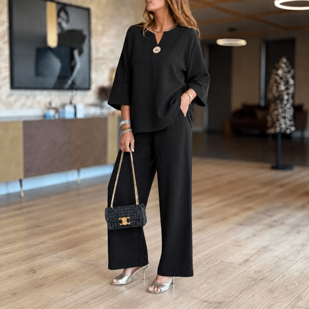 Linnea | Women's 3/4 Sleeve Tunic Wide Leg Pants Set