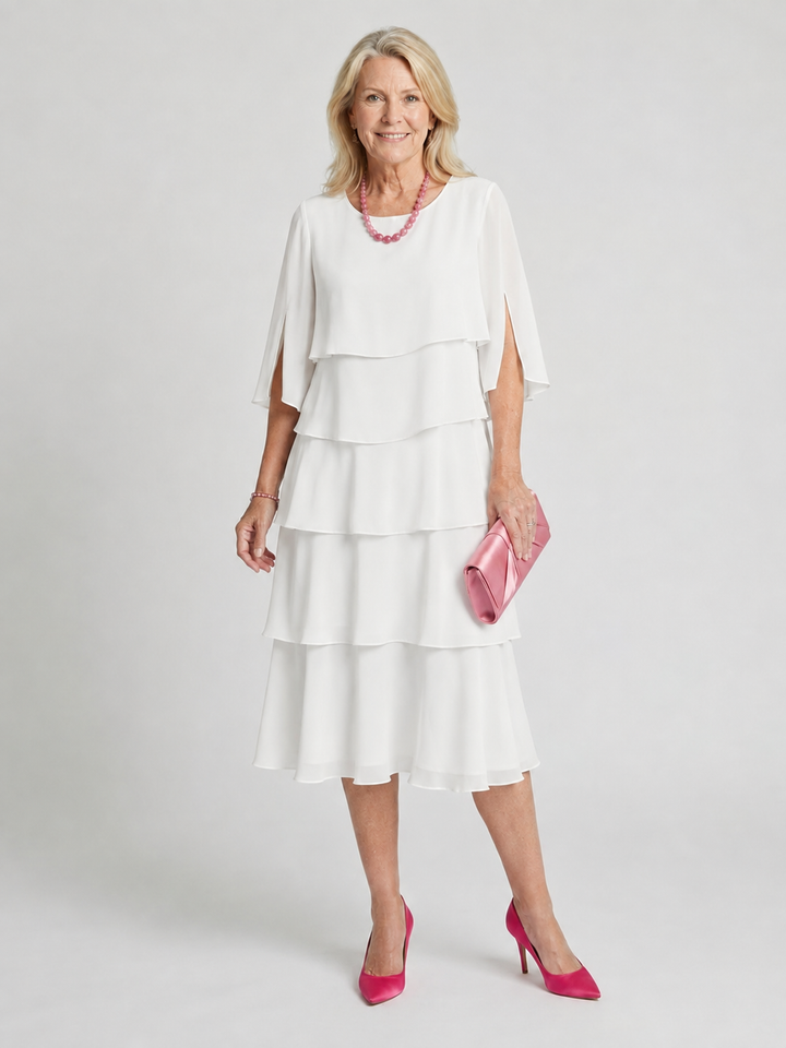 Cassia | Women's Tiered Flutter Sleeve Midi Dress