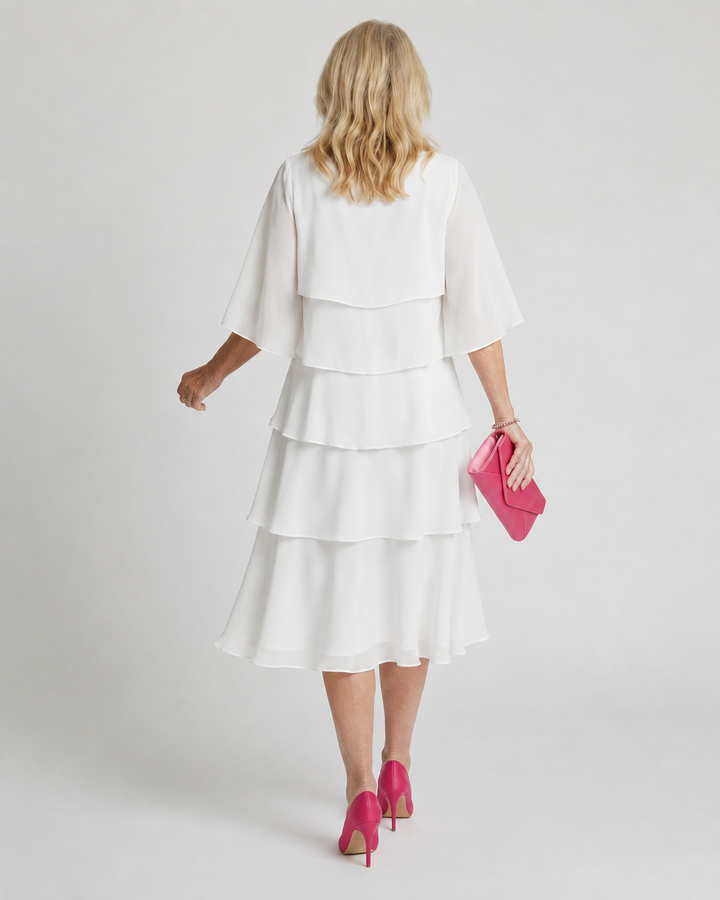 Cassia | Women's Tiered Flutter Sleeve Midi Dress