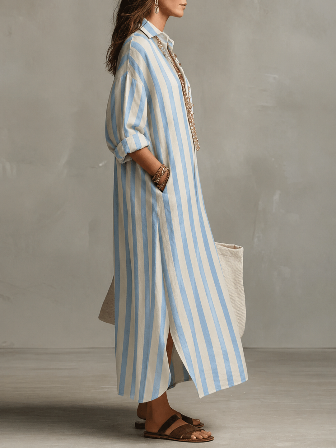 Rosalinda | Women's Striped Maxi Shirt Fall Dress