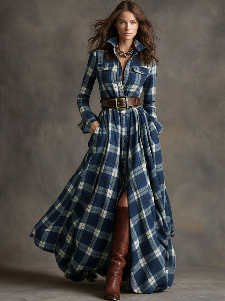 Felicity | Women's Plaid Fall Dress Belted Maxi