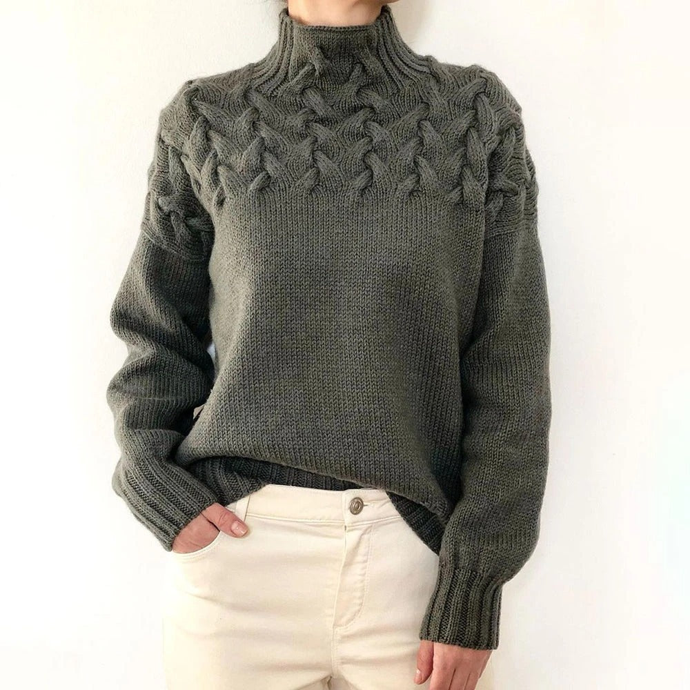 Arvelle | Women's Cable Knit Turtleneck Sweater - Blue - Image 5