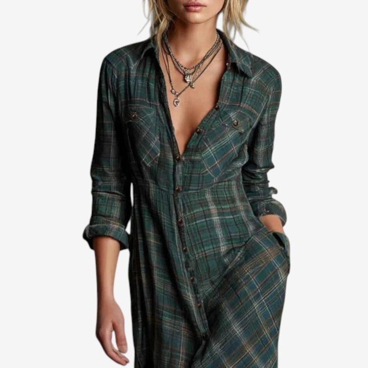 Emma | Women's Plaid Fall Dress Maxi Shirt Style