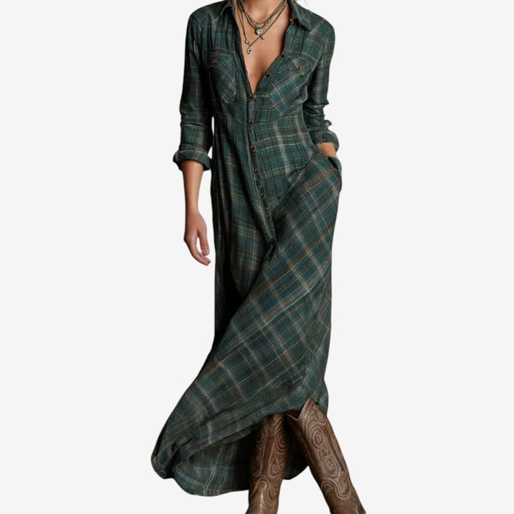 Emma | Women's Plaid Fall Dress Maxi Shirt Style
