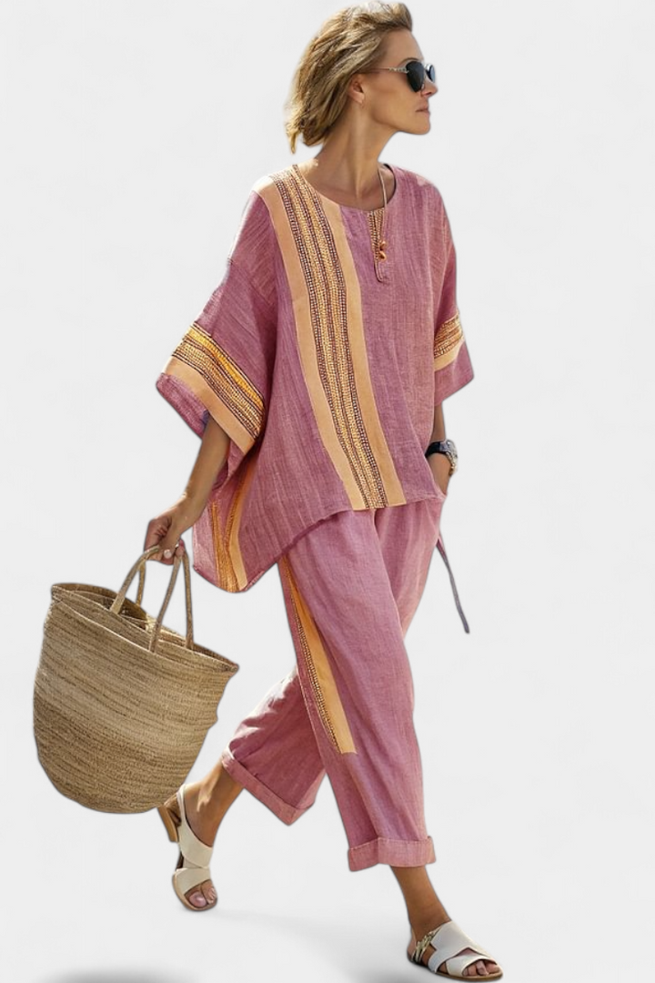 Via | Women's Two-Piece Set Oversized Top & Tapered Pants