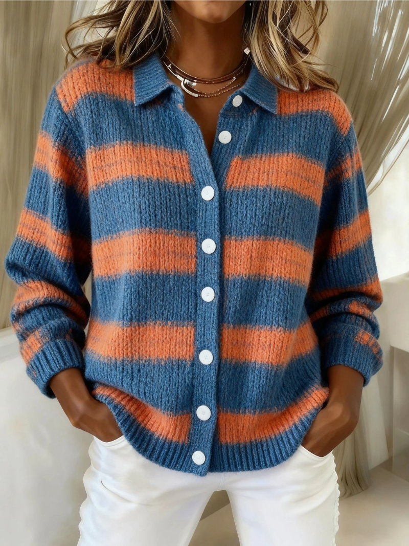 Marley | Women's Striped Button Knit Cardigan Sweater