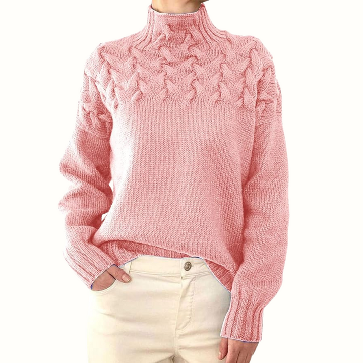 Arvelle | Women's Cable Knit Turtleneck Sweater - Blue - Image 6