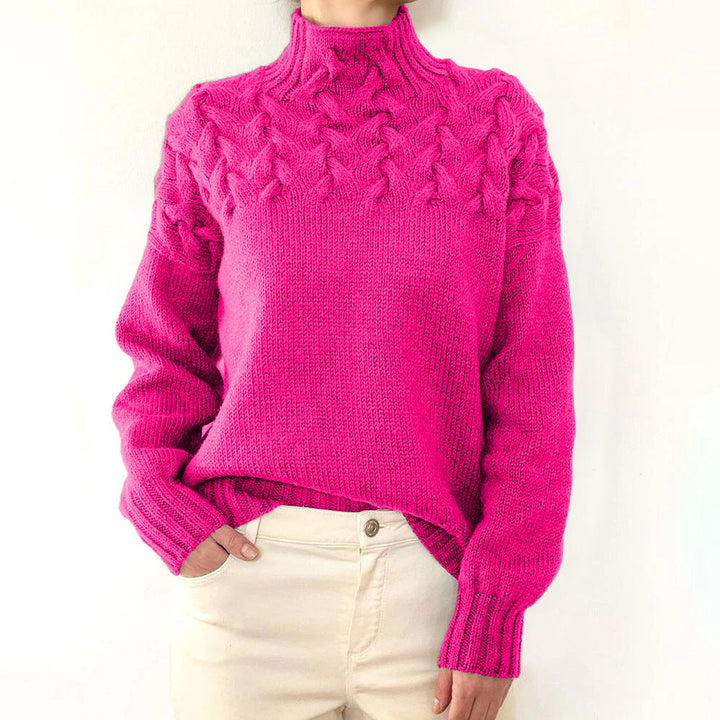 Arvelle | Women's Cable Knit Turtleneck Sweater - Blue - Image 9