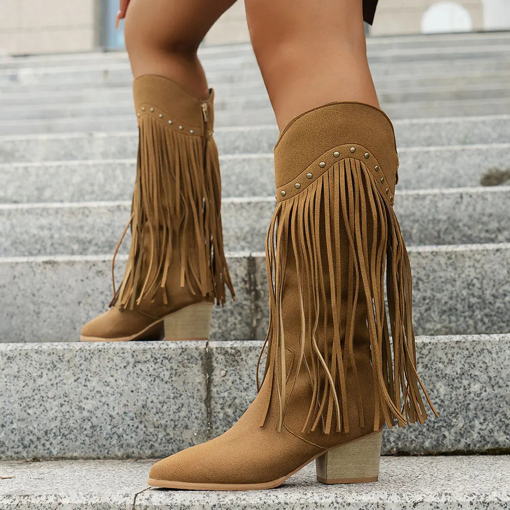 Blythe | Women's Wide Calf Western Cowboy Fringe Boots