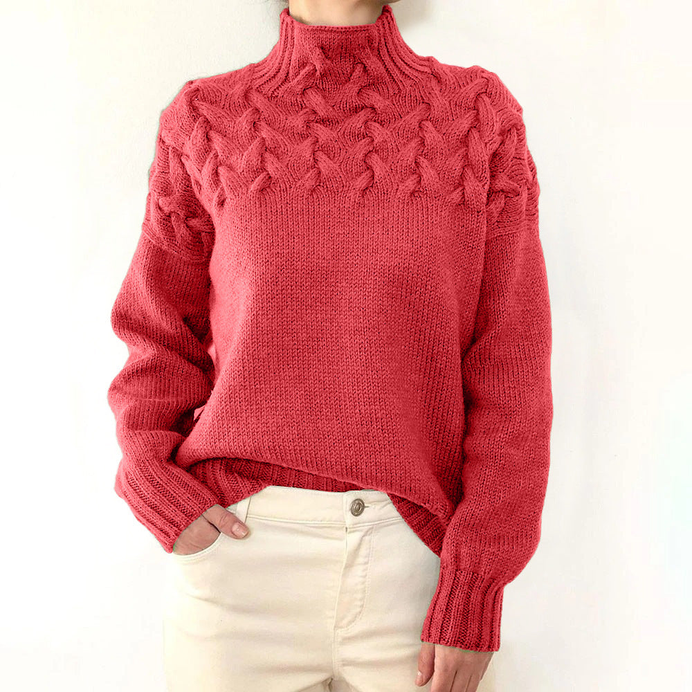 Arvelle | Women's Cable Knit Turtleneck Sweater - Blue - Image 12