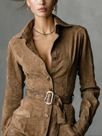 Esme | Women's Belted Suede Shirt Fall Dress