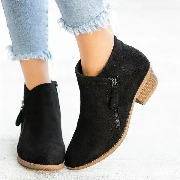 Mona™ | Women’s Ankle Boots – Side-Zip Design with Low Heel