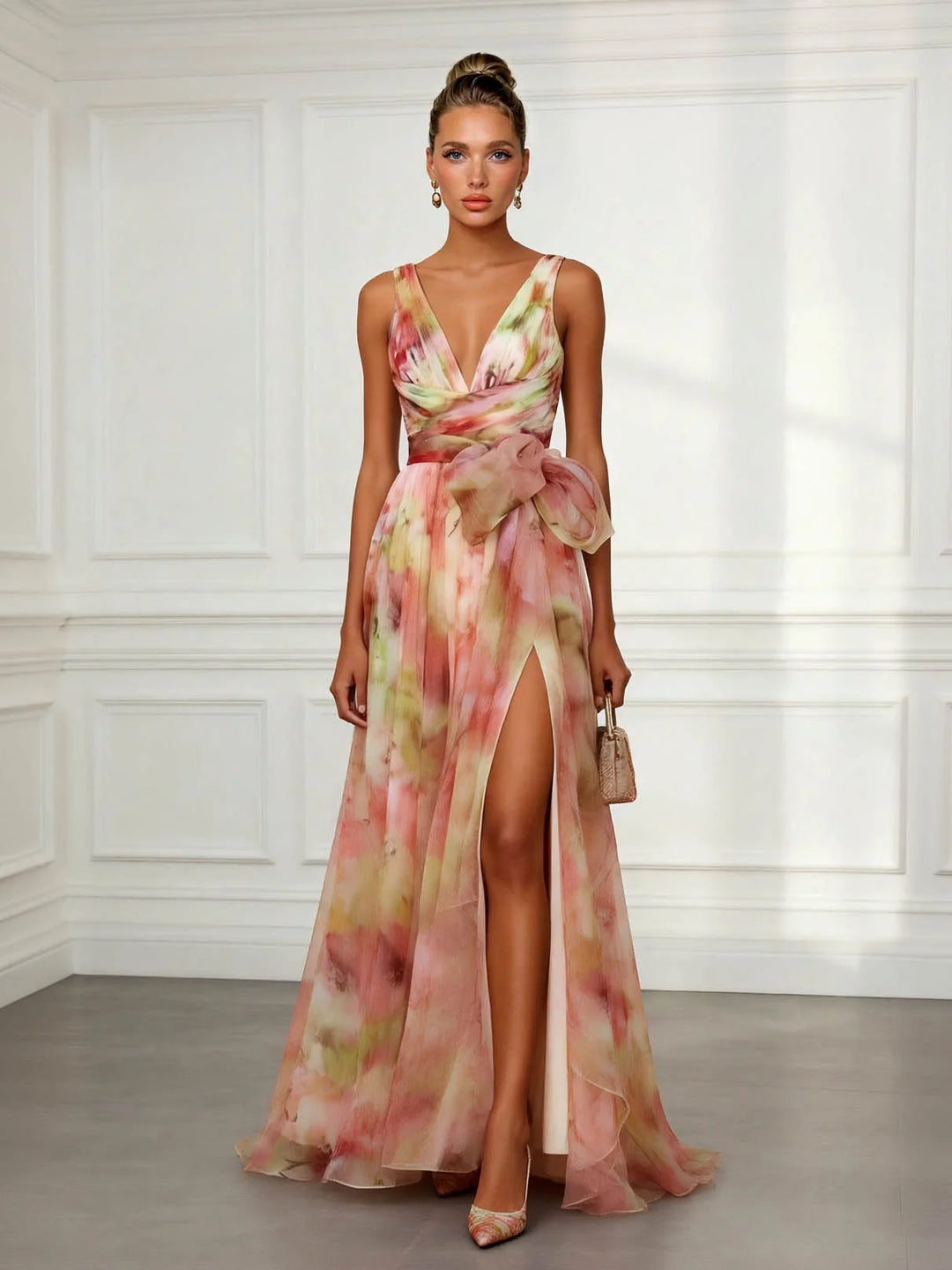 Adaeze | Women's Floral Print V-Neck Sleeveless Maxi Dress - Floral - Image 1