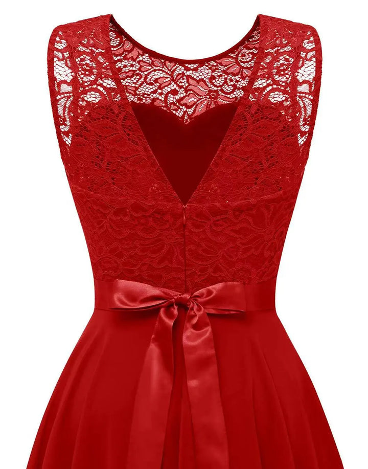 Adaline | Women's High Low Wedding Guest Dress - Burgundy - Image 11