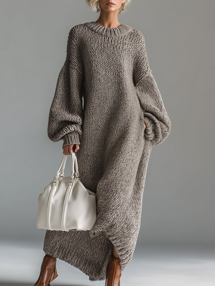 Adara | Women's Oversized Knit Sweater Maxi Dress - Taupe - Image 1