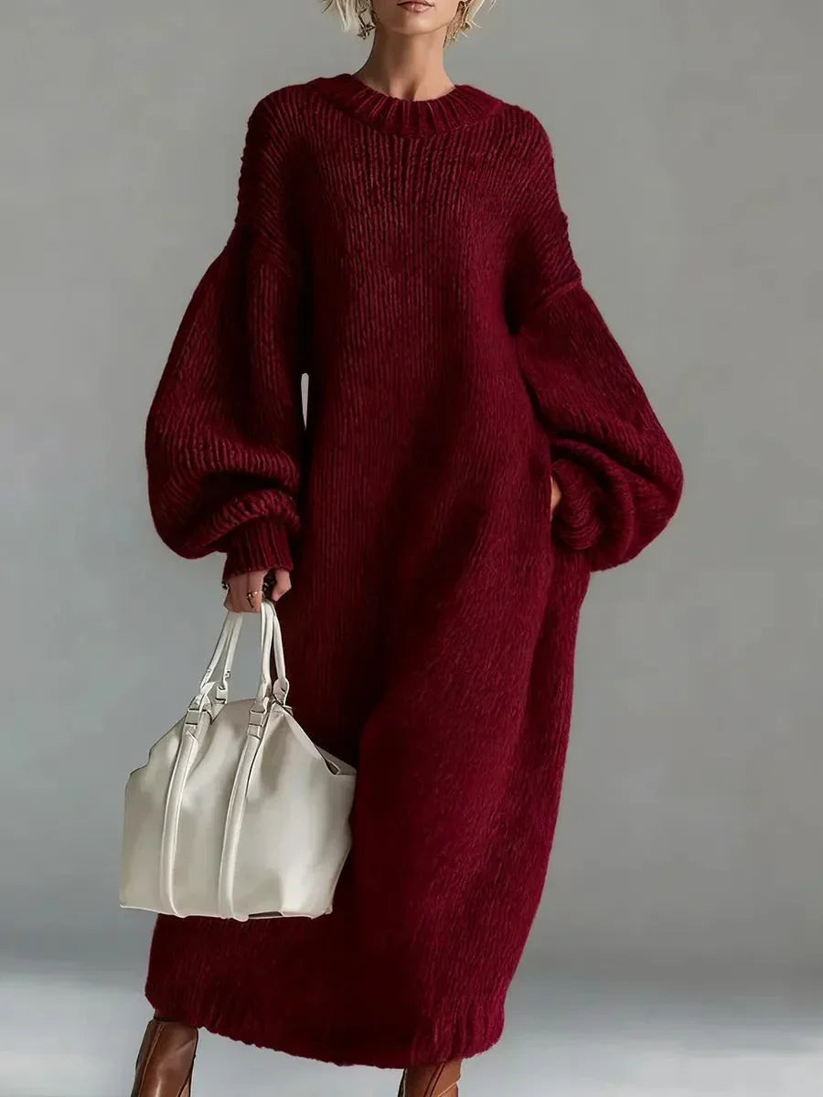 Adara | Women's Oversized Knit Sweater Maxi Dress - Taupe - Image 3