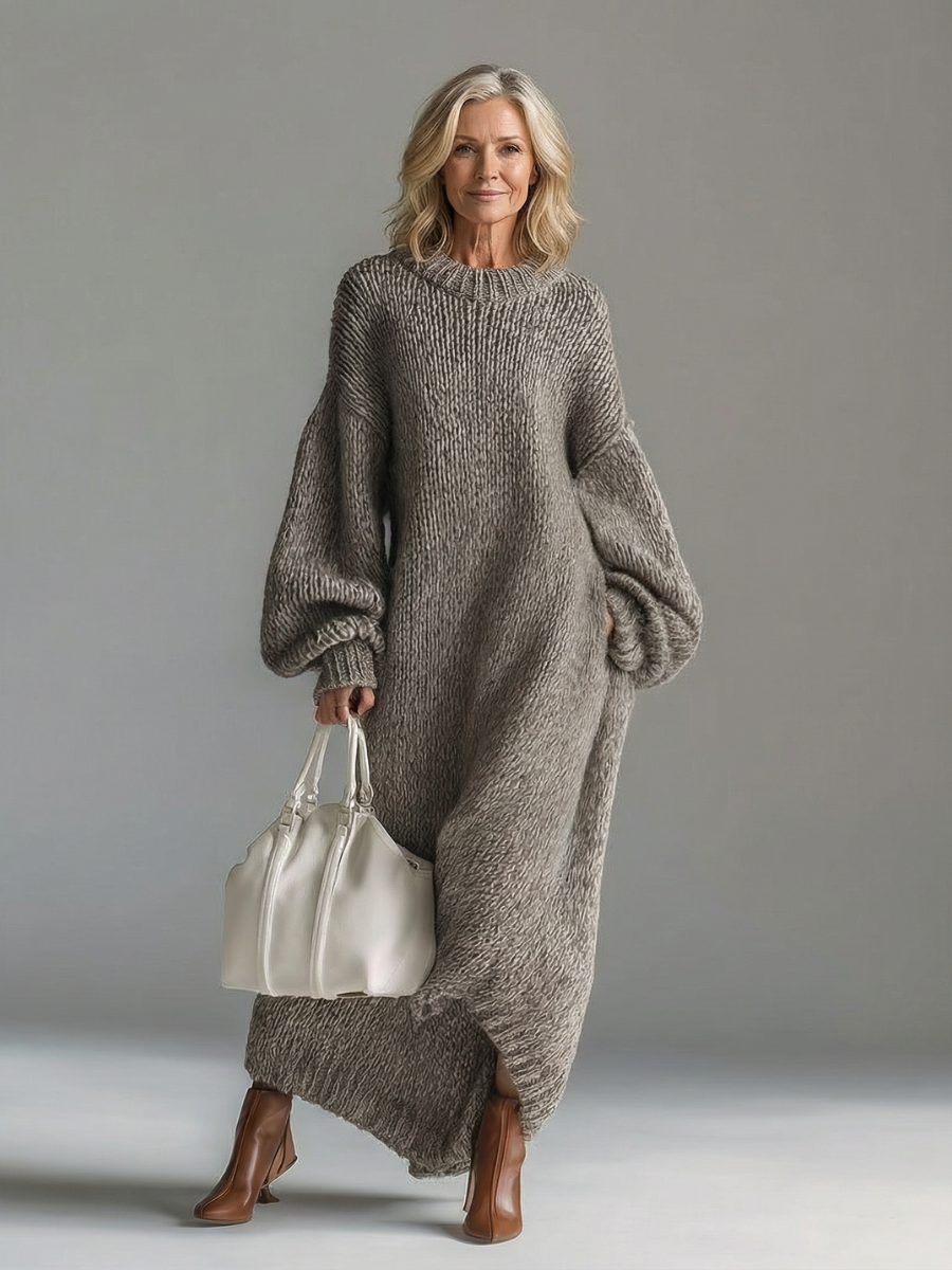 Adara | Women's Oversized Knit Sweater Maxi Dress - Taupe - Image 5