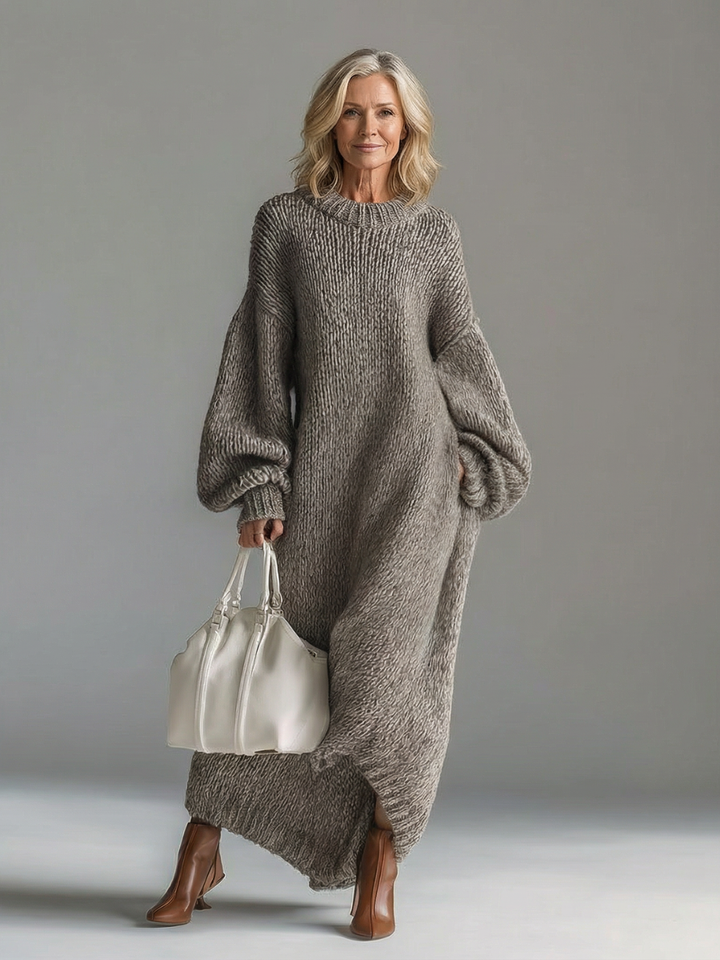Adara | Women's Oversized Knit Sweater Maxi Dress - Taupe - Image 5
