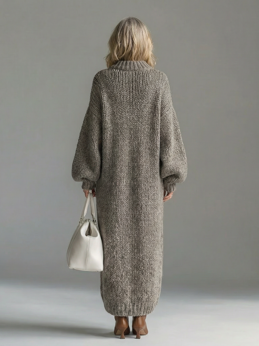Adara | Women's Oversized Knit Sweater Maxi Dress - Taupe - Image 6
