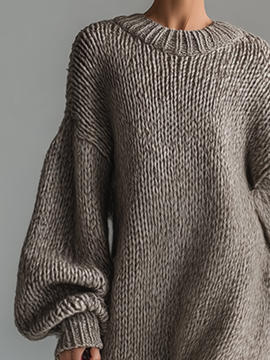 Adara | Women's Oversized Knit Sweater Maxi Dress - Taupe - Image 7