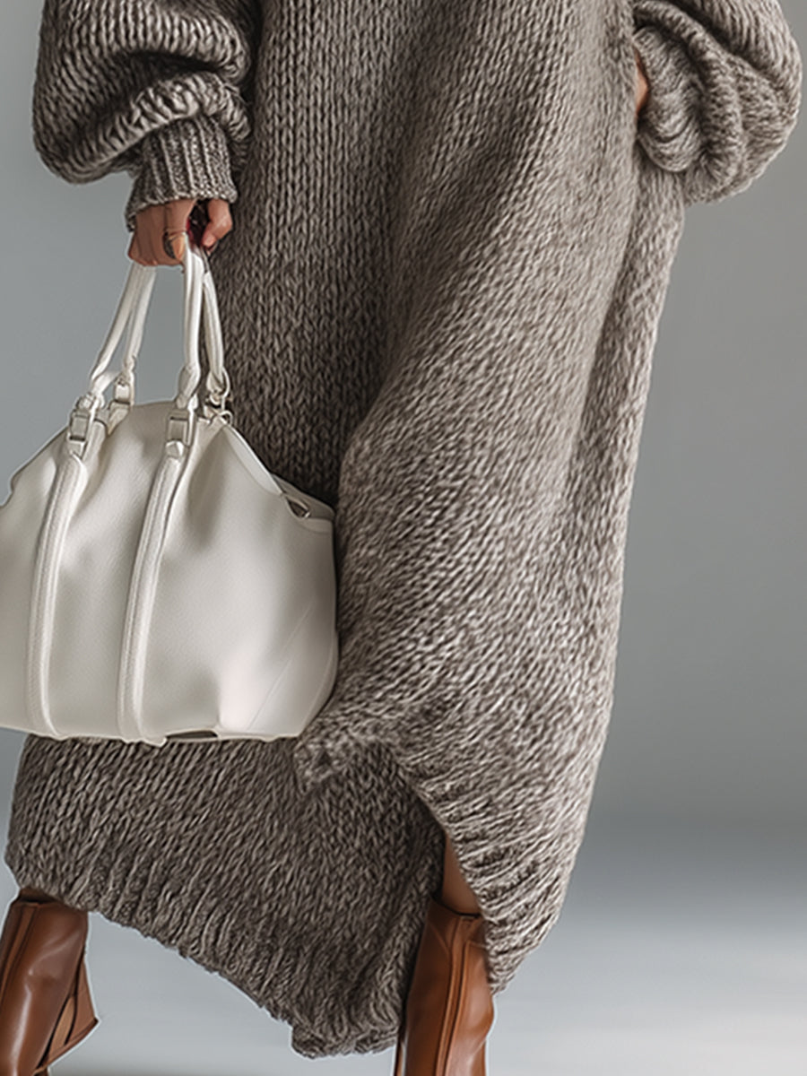 Adara | Women's Oversized Knit Sweater Maxi Dress - Taupe - Image 8